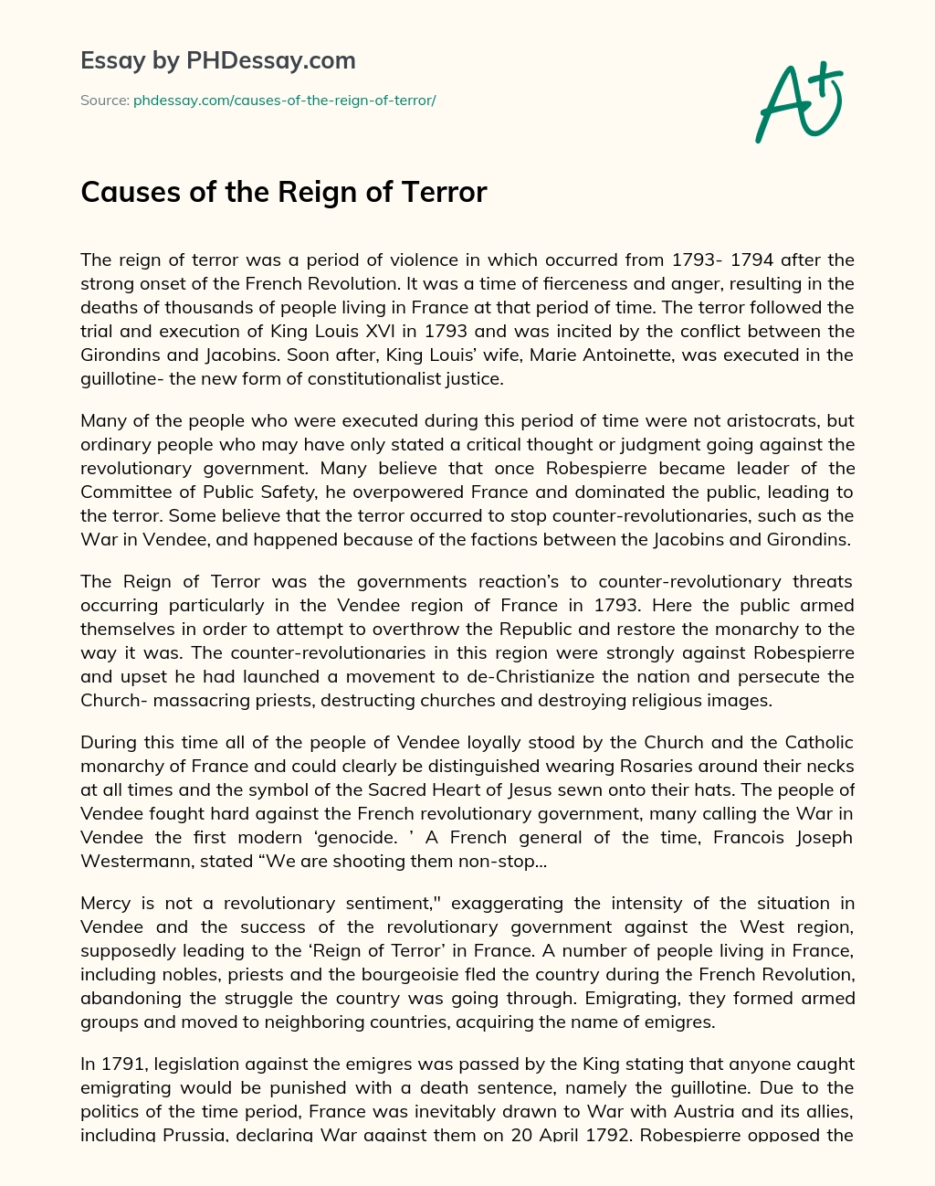 Causes of the Reign of Terror essay