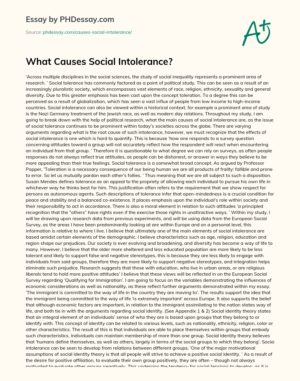 What Causes Social Intolerance? essay
