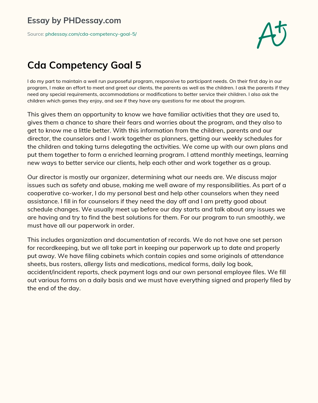 Cda Competency Goal 11 - PHDessay.com