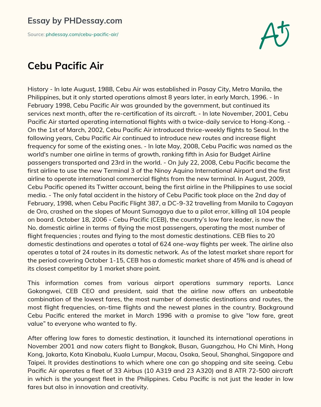 Cebu Pacific Air essay