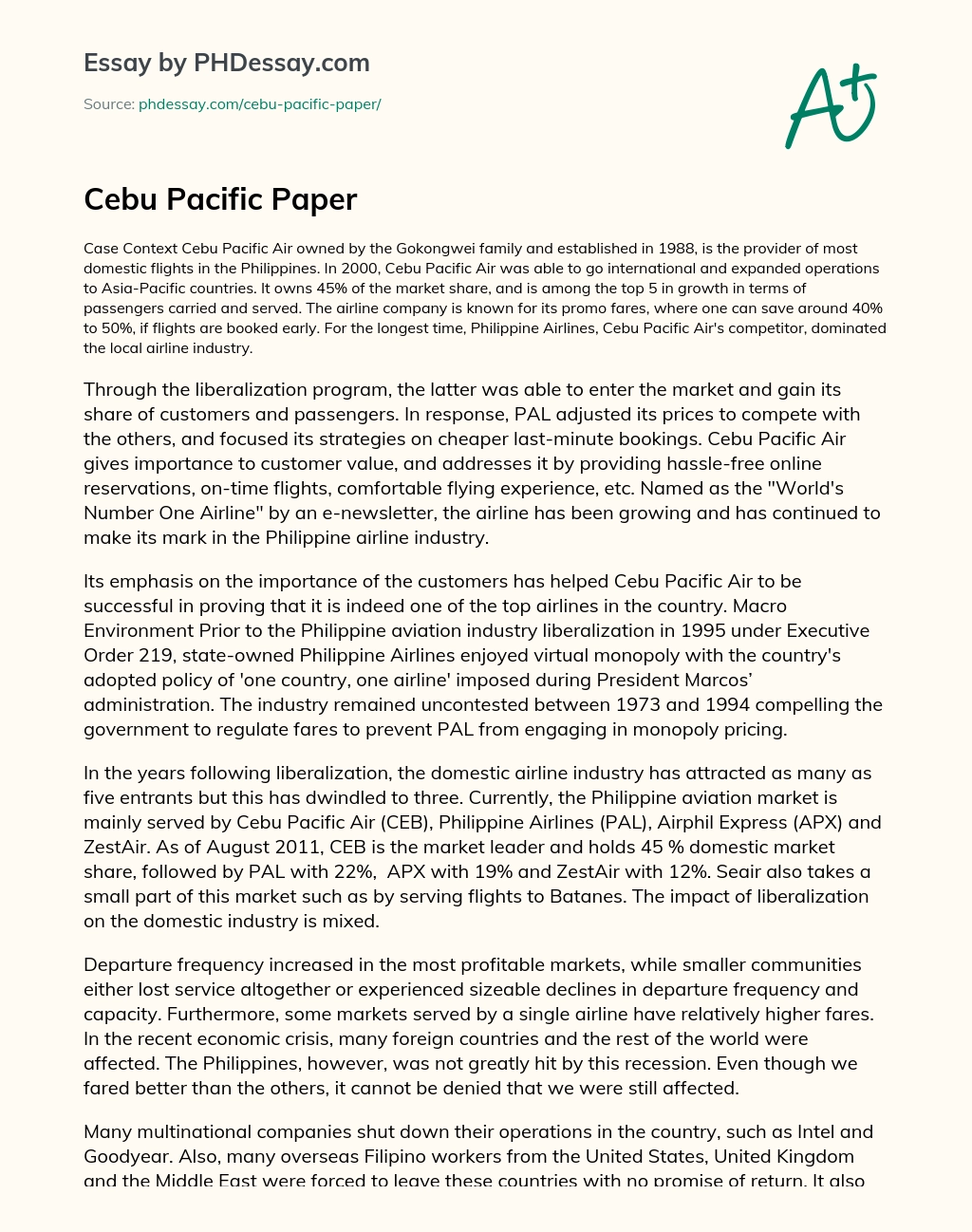 Cebu Pacific Paper essay
