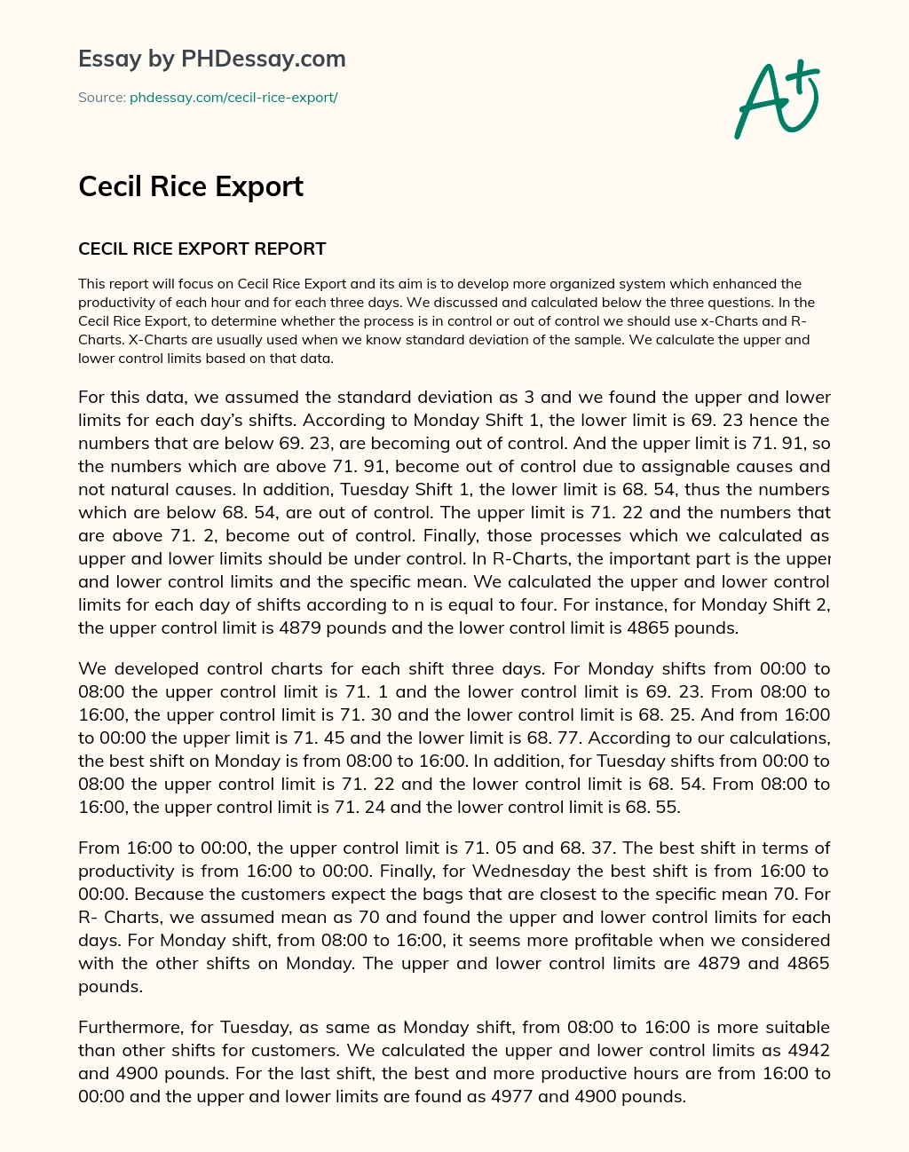 Cecil Rice Export essay