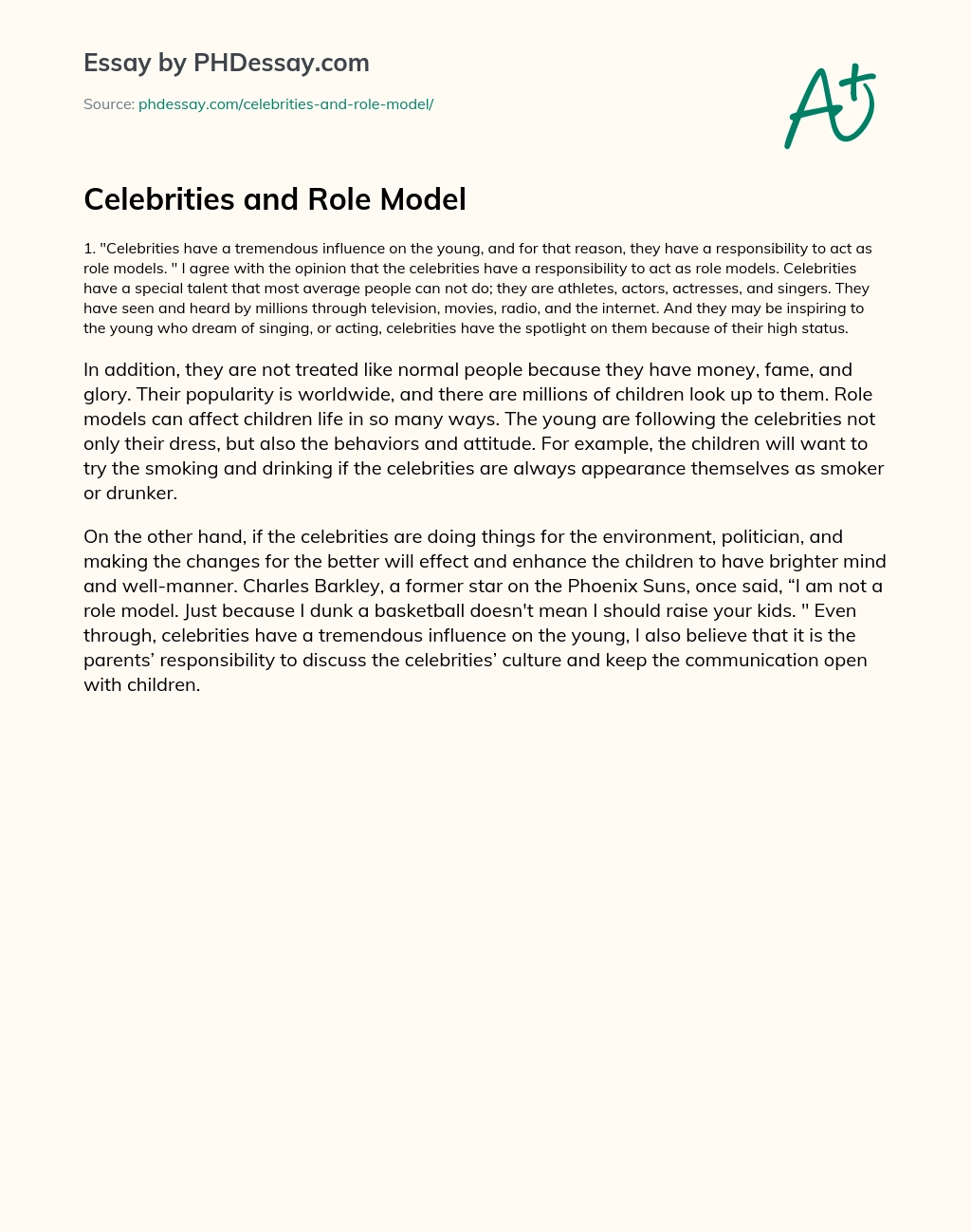 Реферат: Americas TV Role Model Essay Research Paper