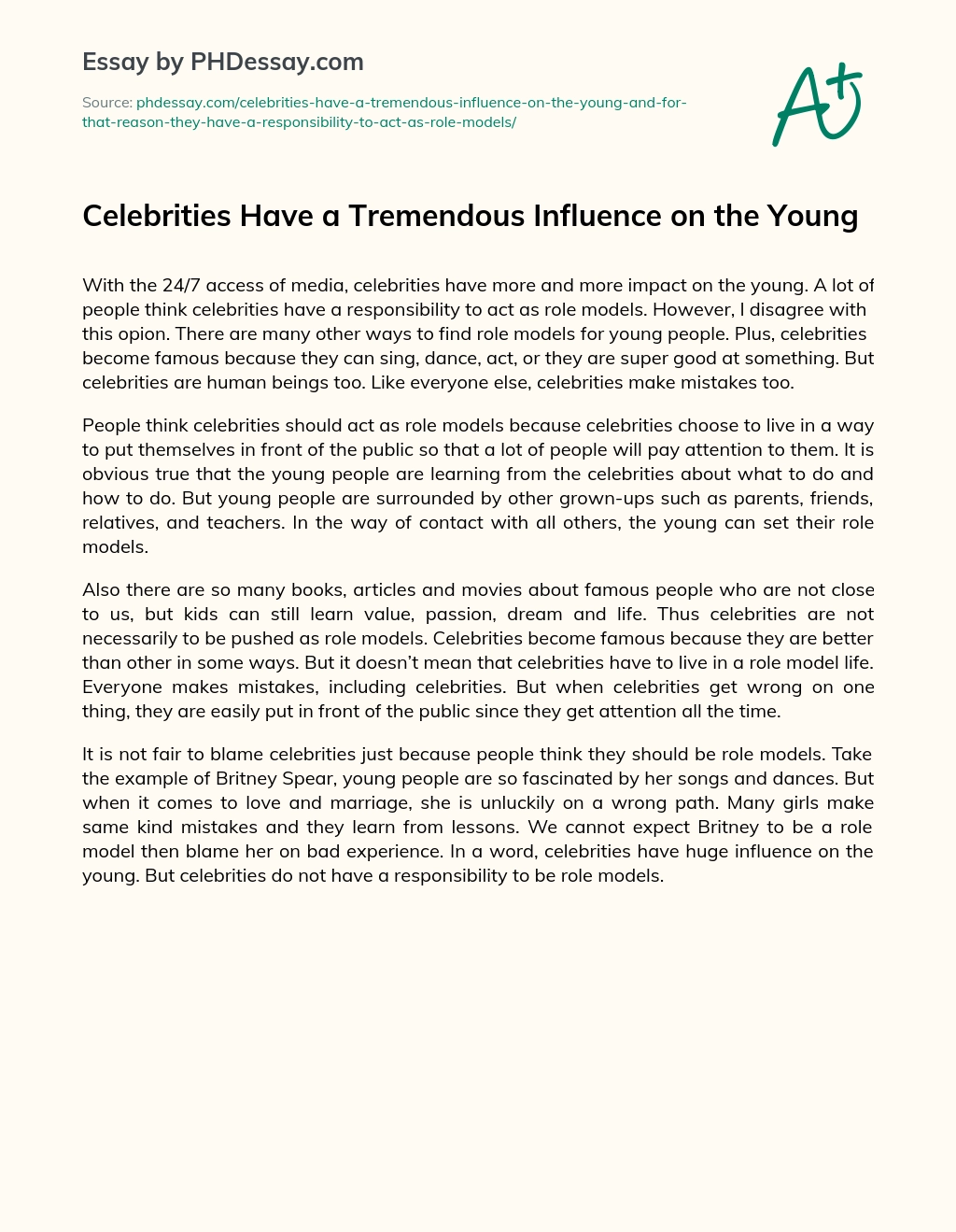 Celebrities Have a Tremendous Influence on the Young essay