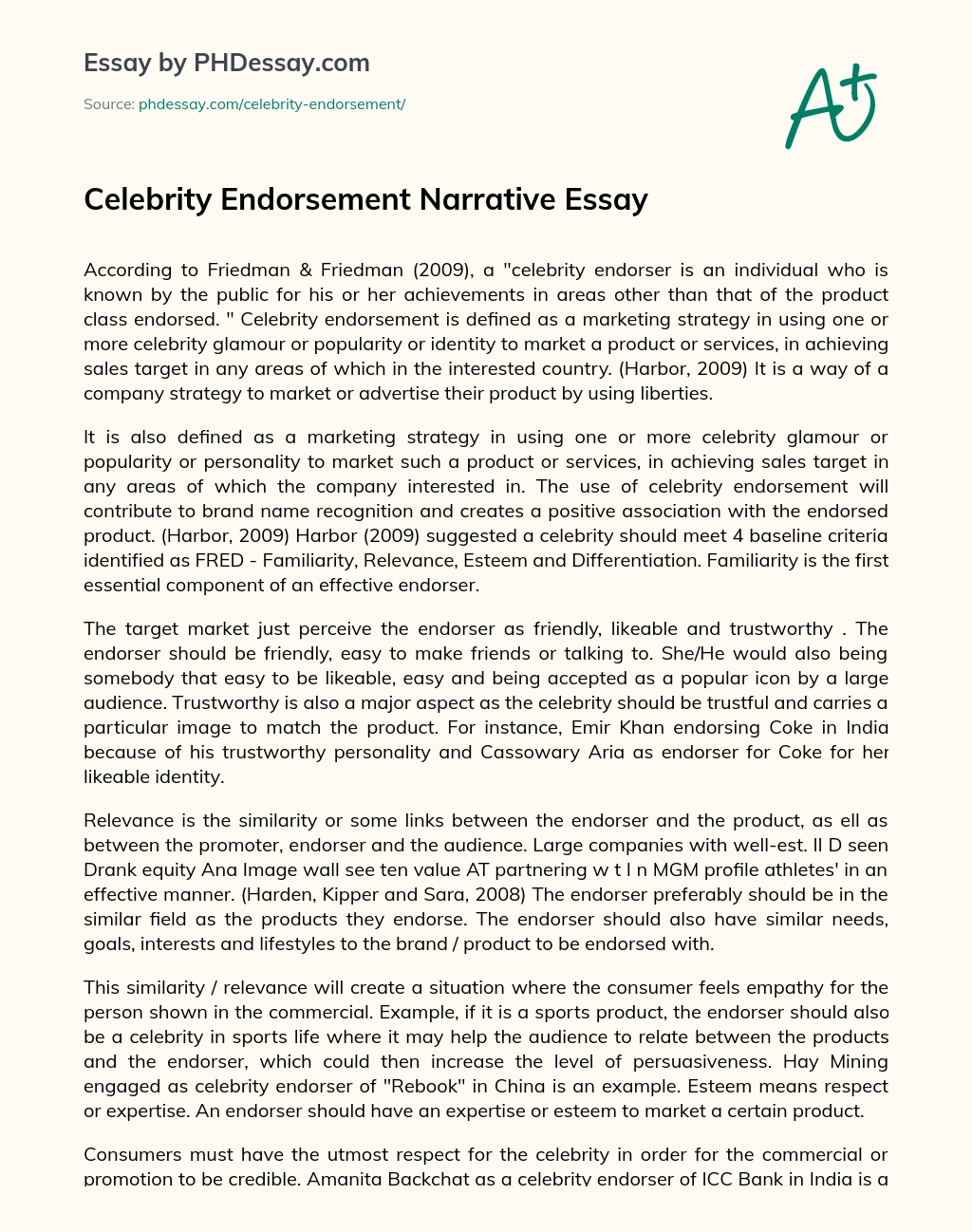 Celebrity Endorsement Narrative Essay essay