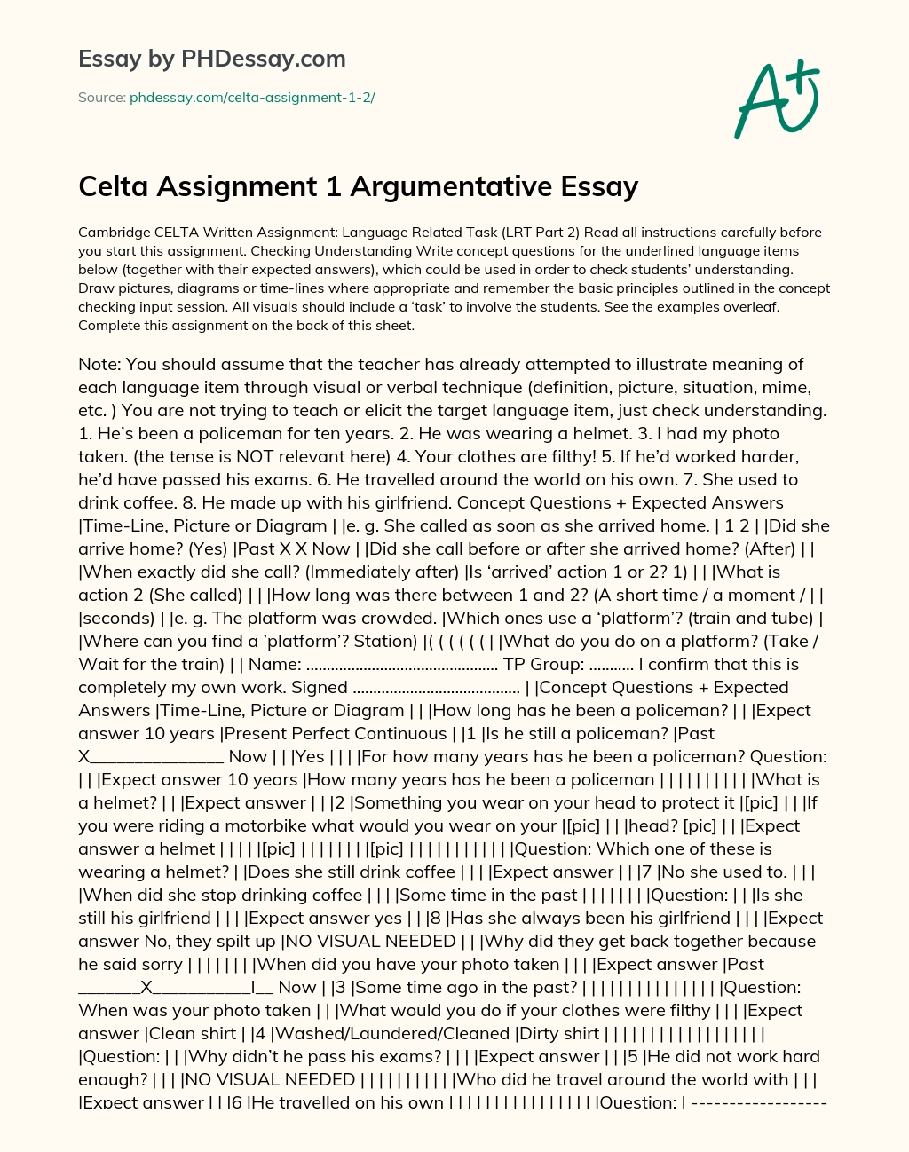 Celta Assignment 1 Argumentative Essay essay