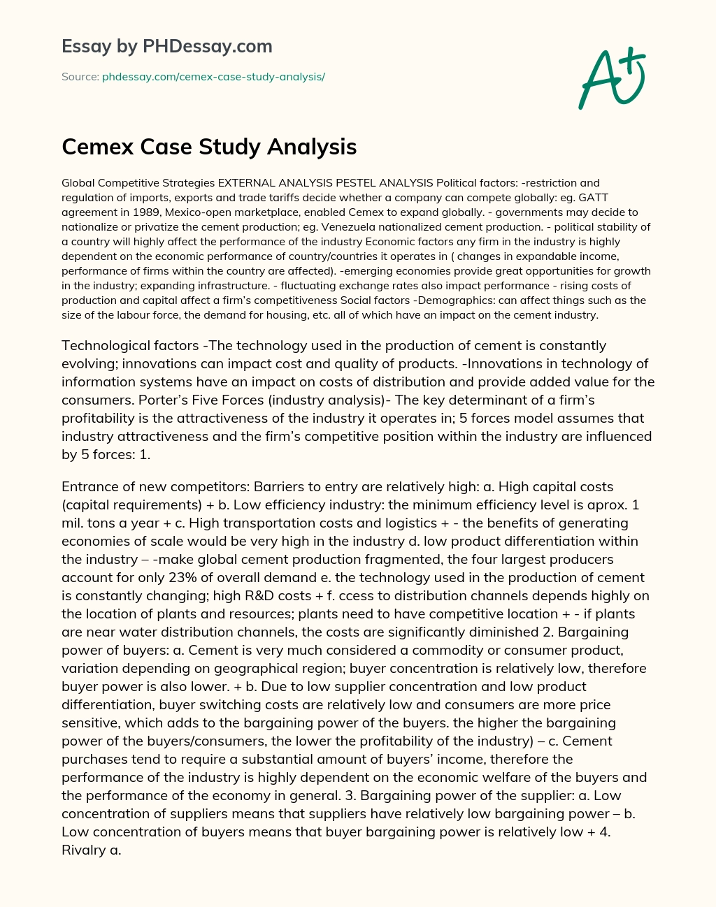 Cemex Case Study Analysis essay
