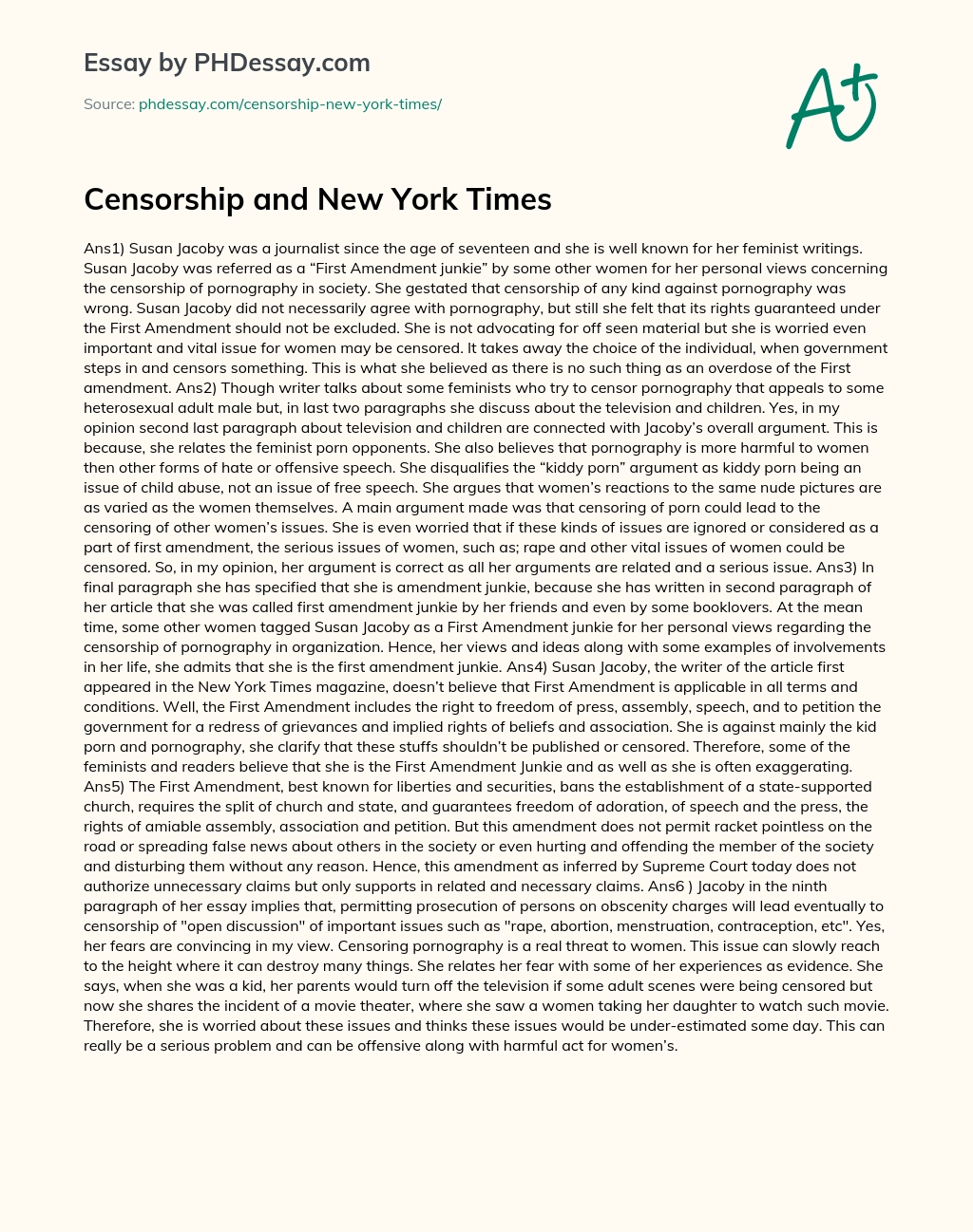 Censorship and New York Times essay