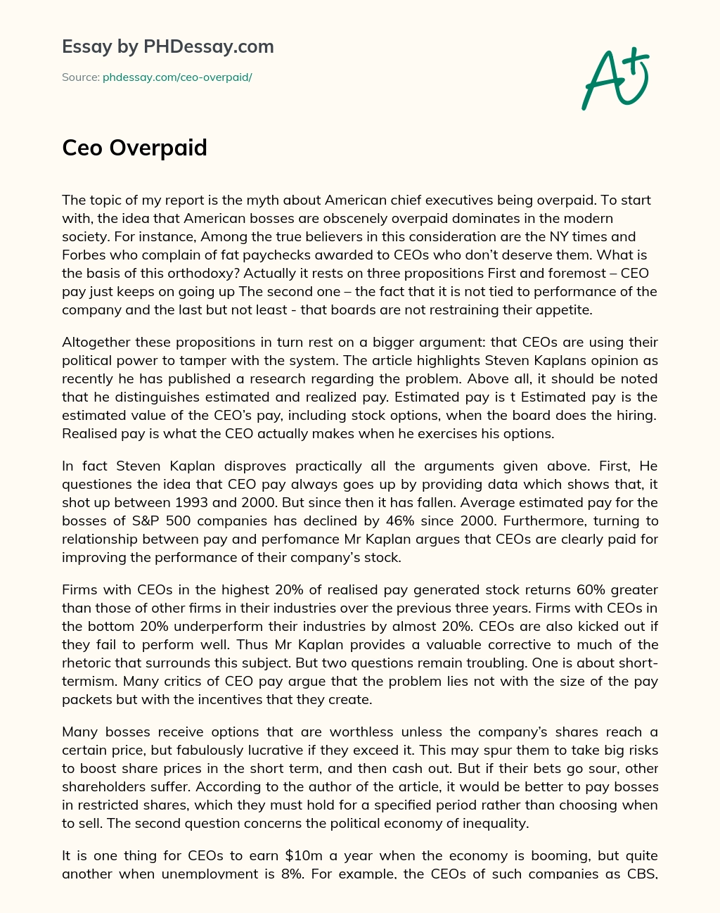Ceo Overpaid essay