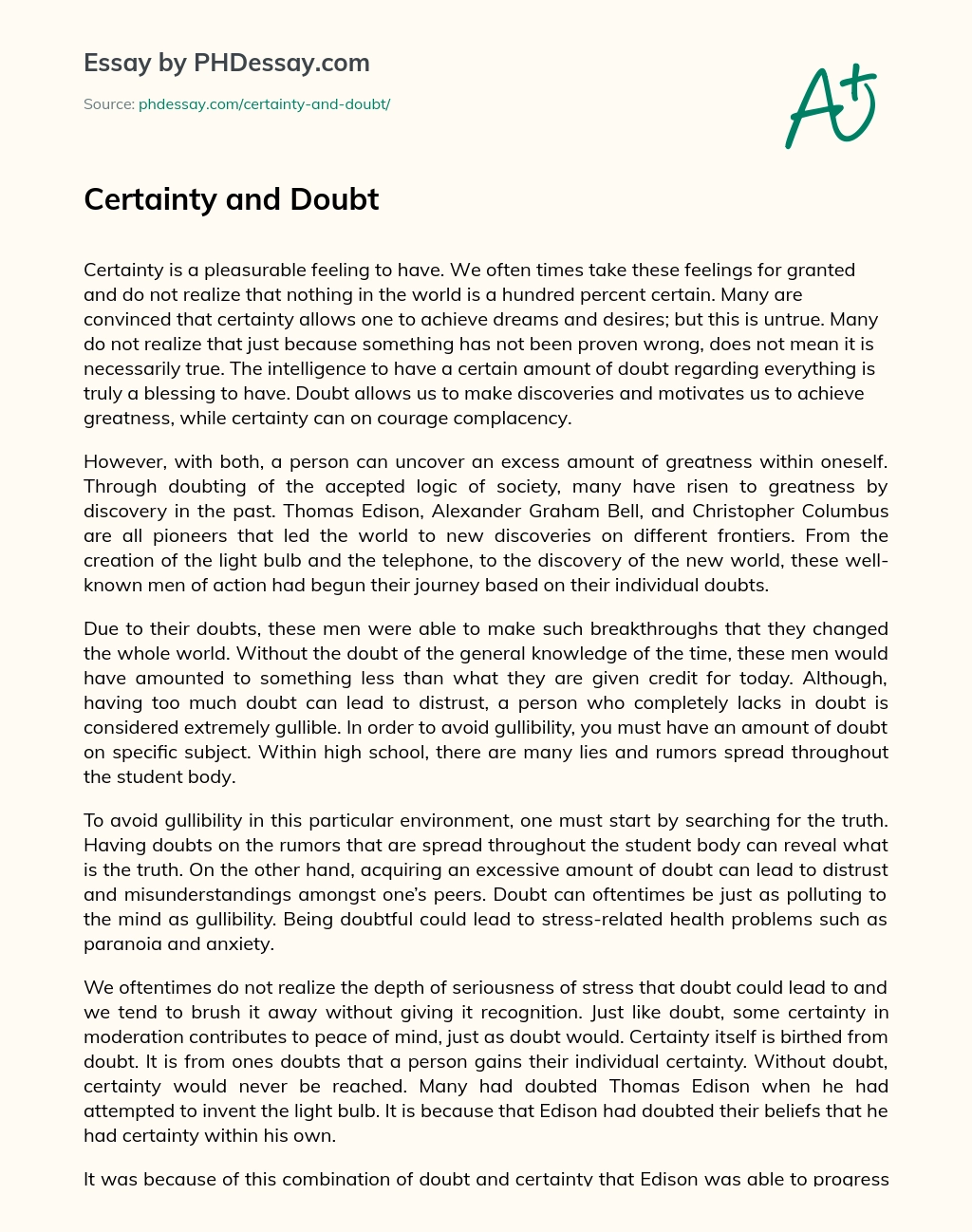 Certainty and Doubt essay