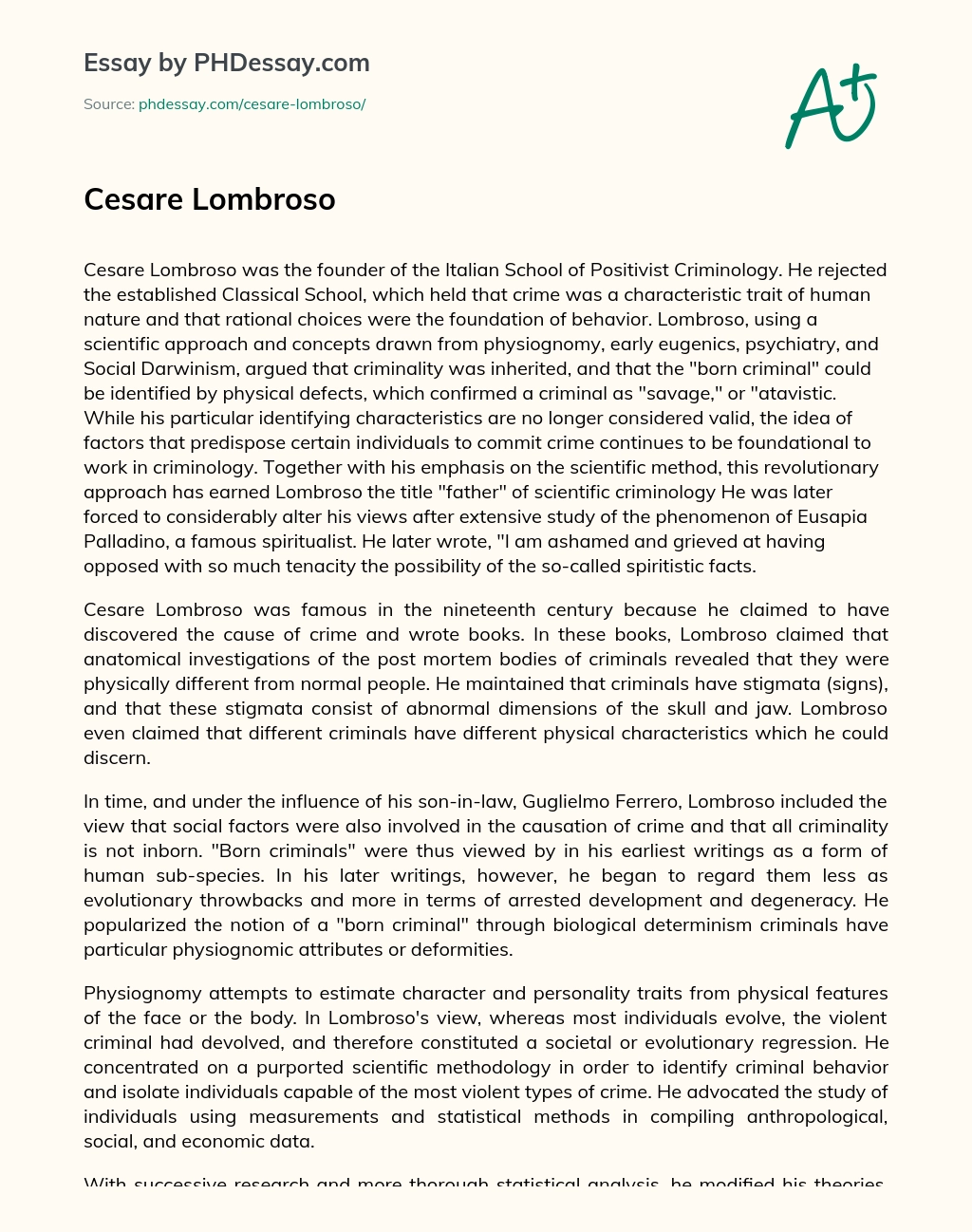 Cesare Lombroso essay