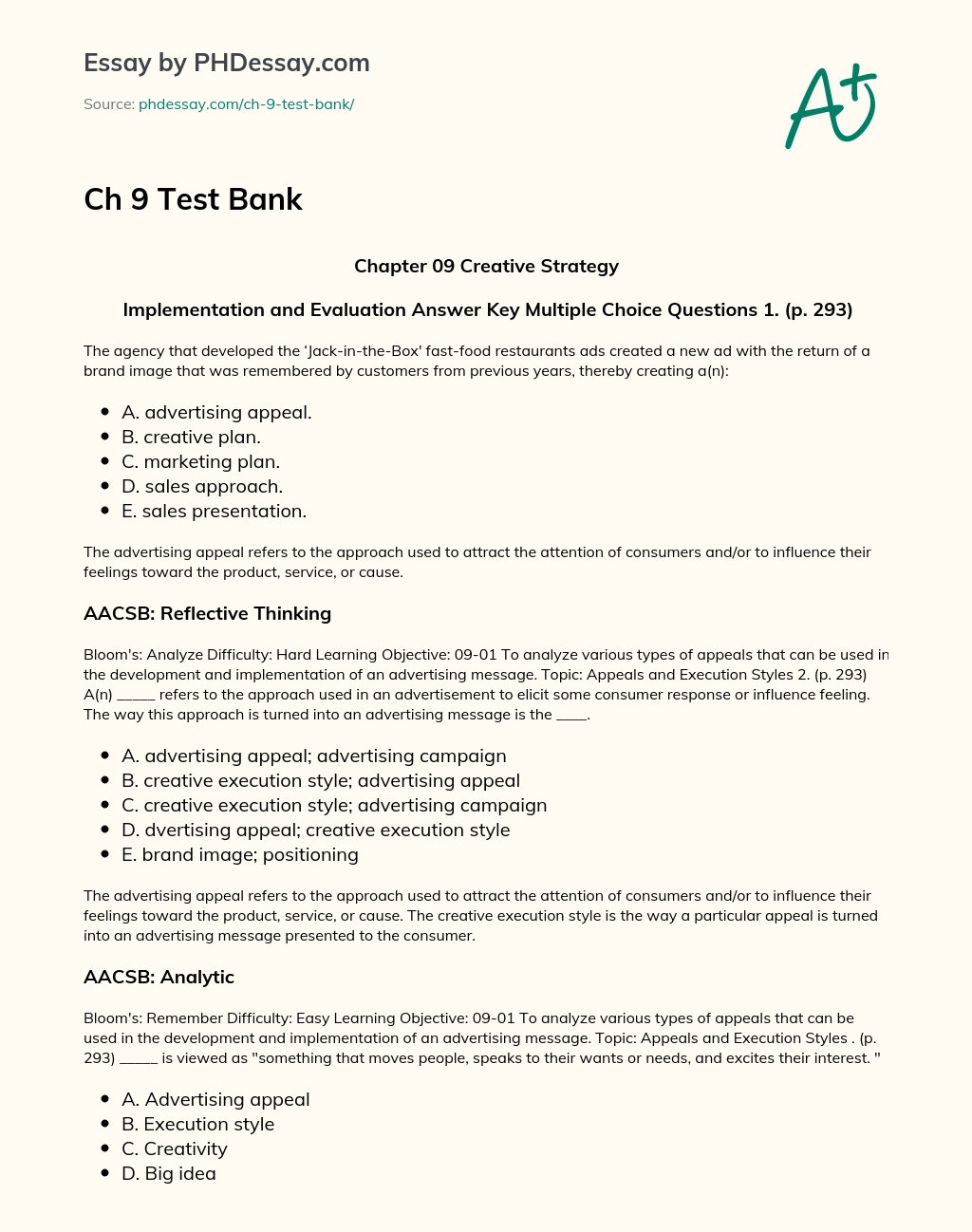 Ch 9 Test Bank essay