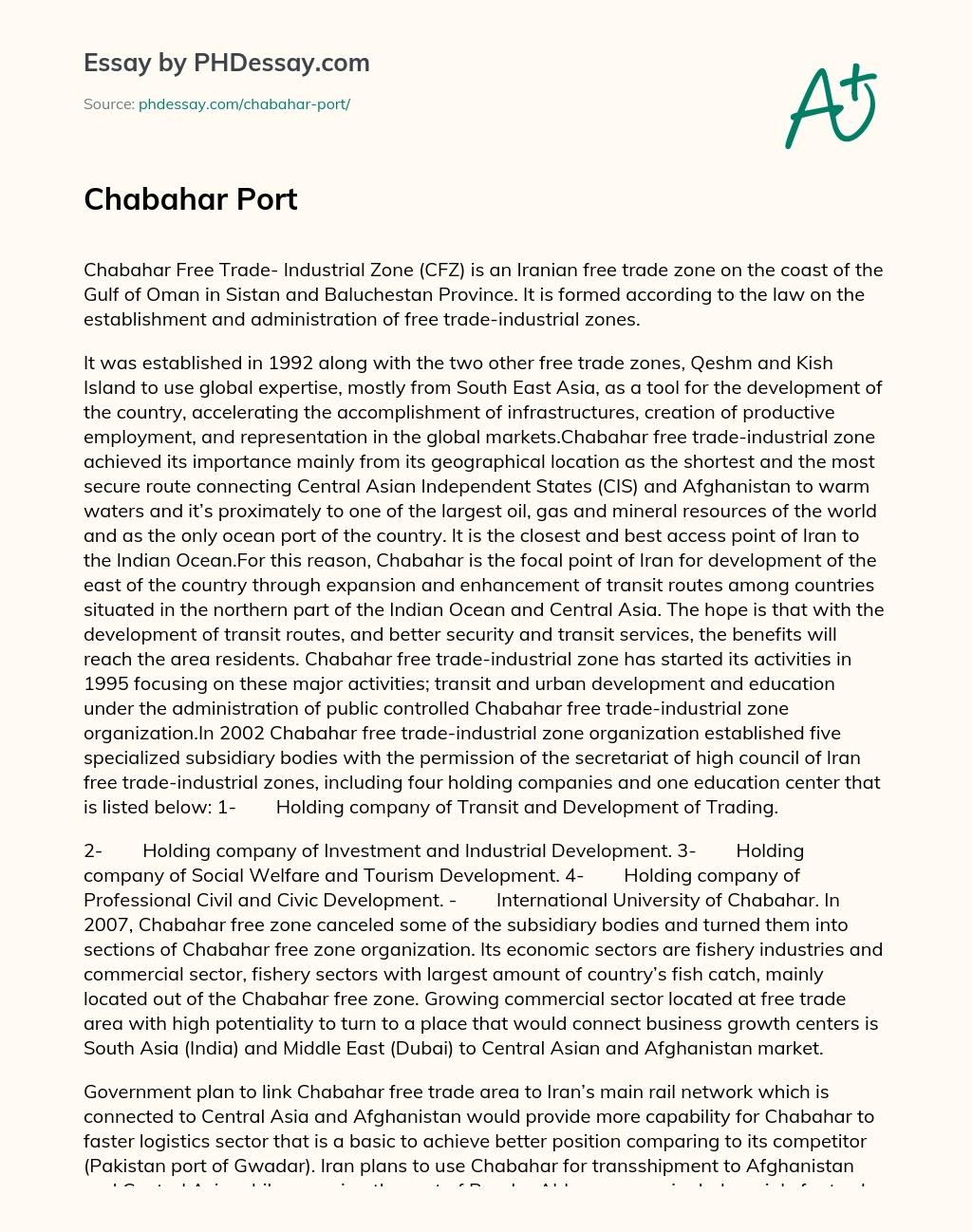 Chabahar Port essay