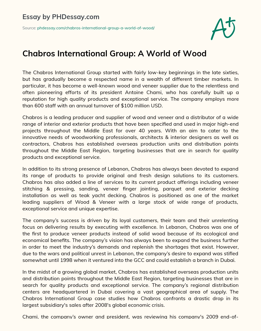 Chabros International Group: A World of Wood essay