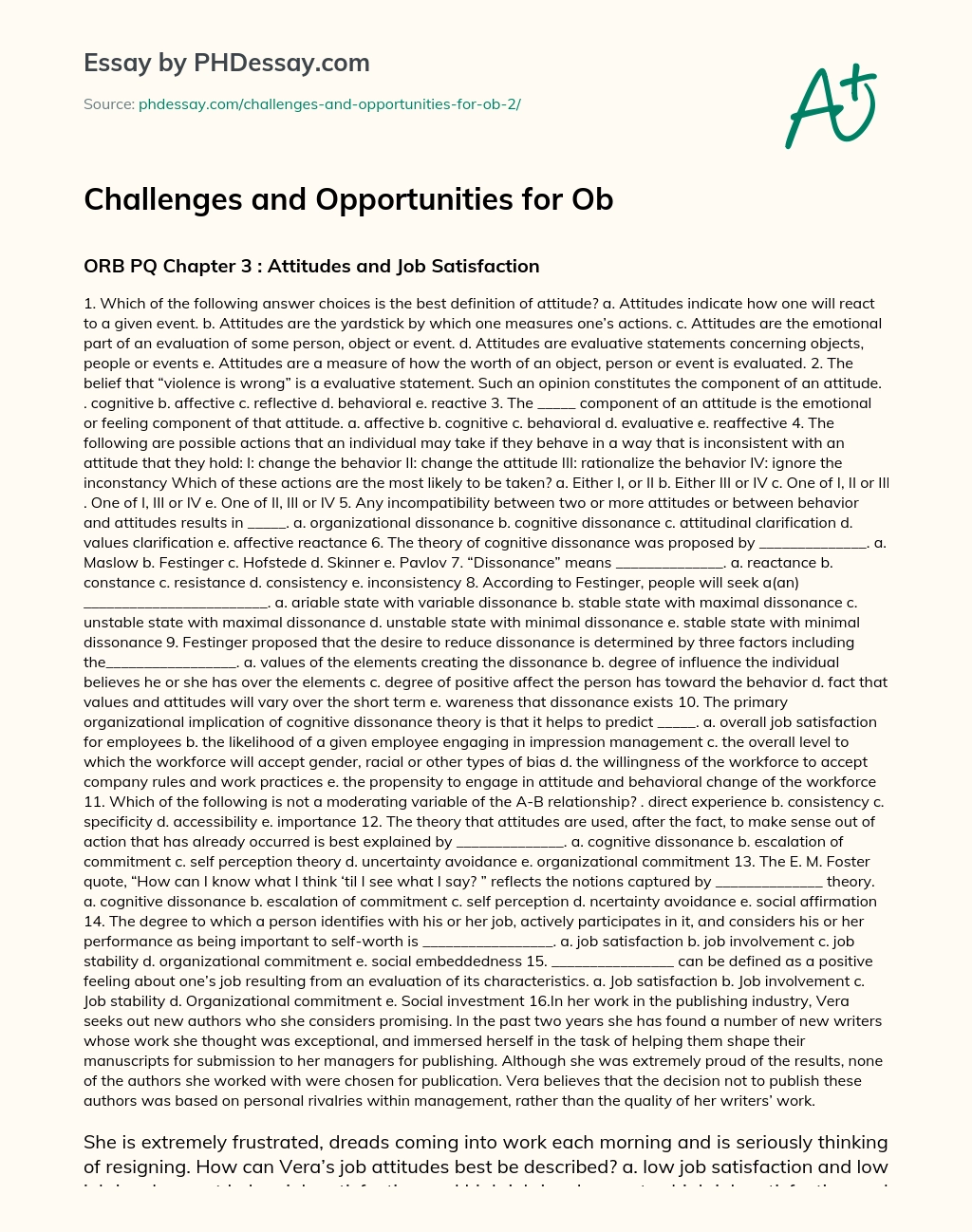 Challenges and Opportunities for Ob essay