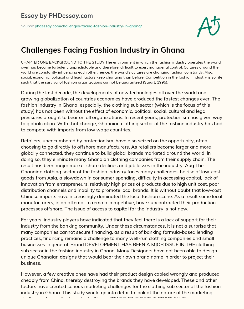 Challenges Facing Fashion Industry in Ghana essay