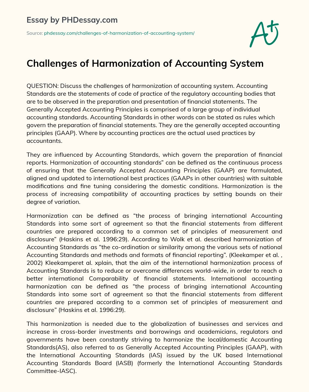 Challenges of Harmonization of Accounting System essay