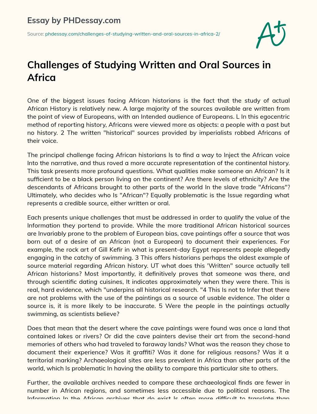Challenges of studying written and oral sources in Africa essay