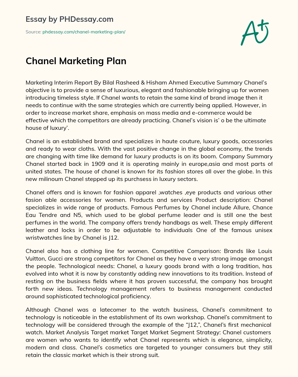 Chanel Marketing Plan essay