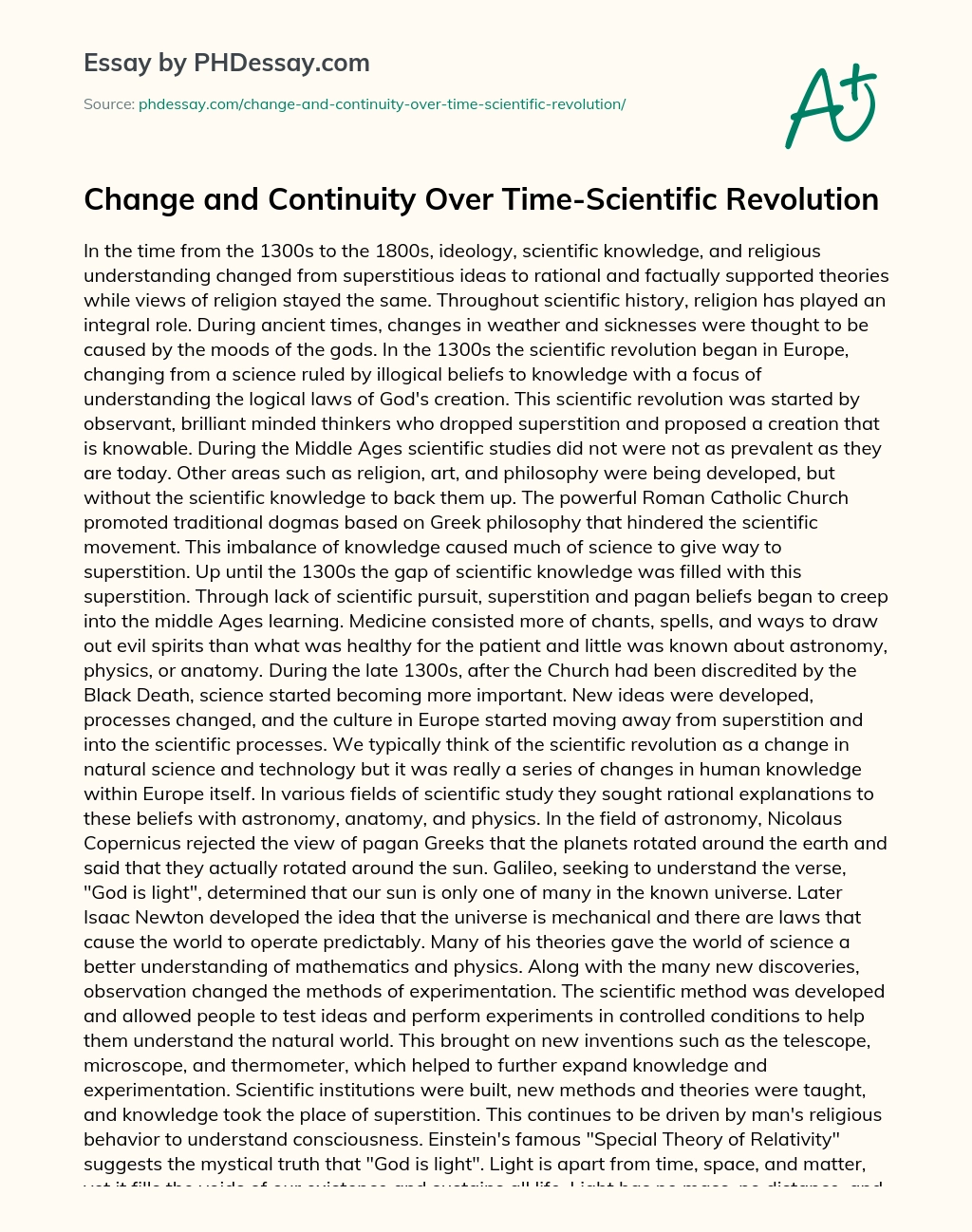 Change and Continuity Over Time-Scientific Revolution essay