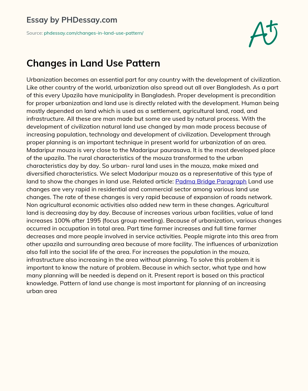 Changes in Land Use Pattern essay