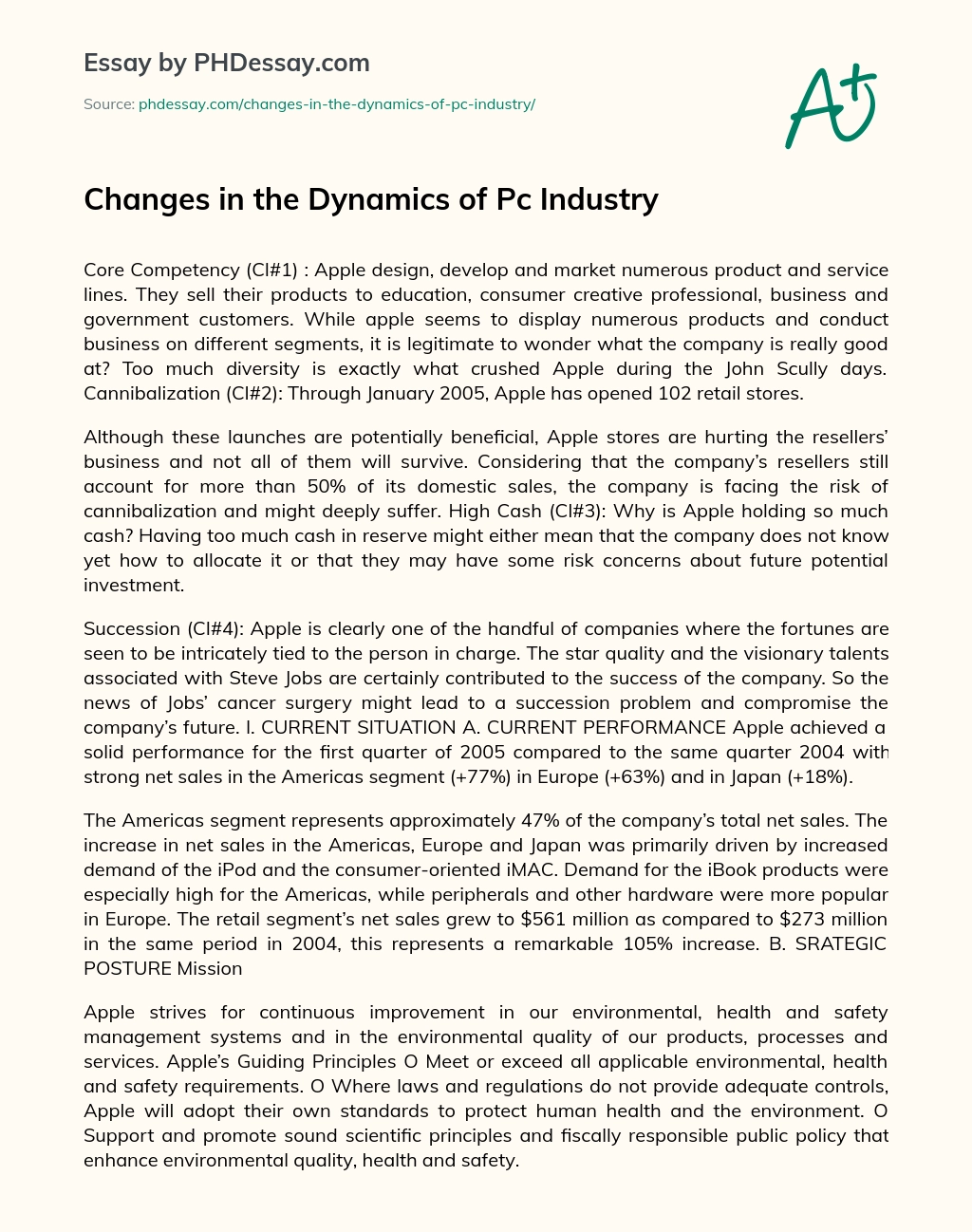 Changes in the dynamics of PC industry essay