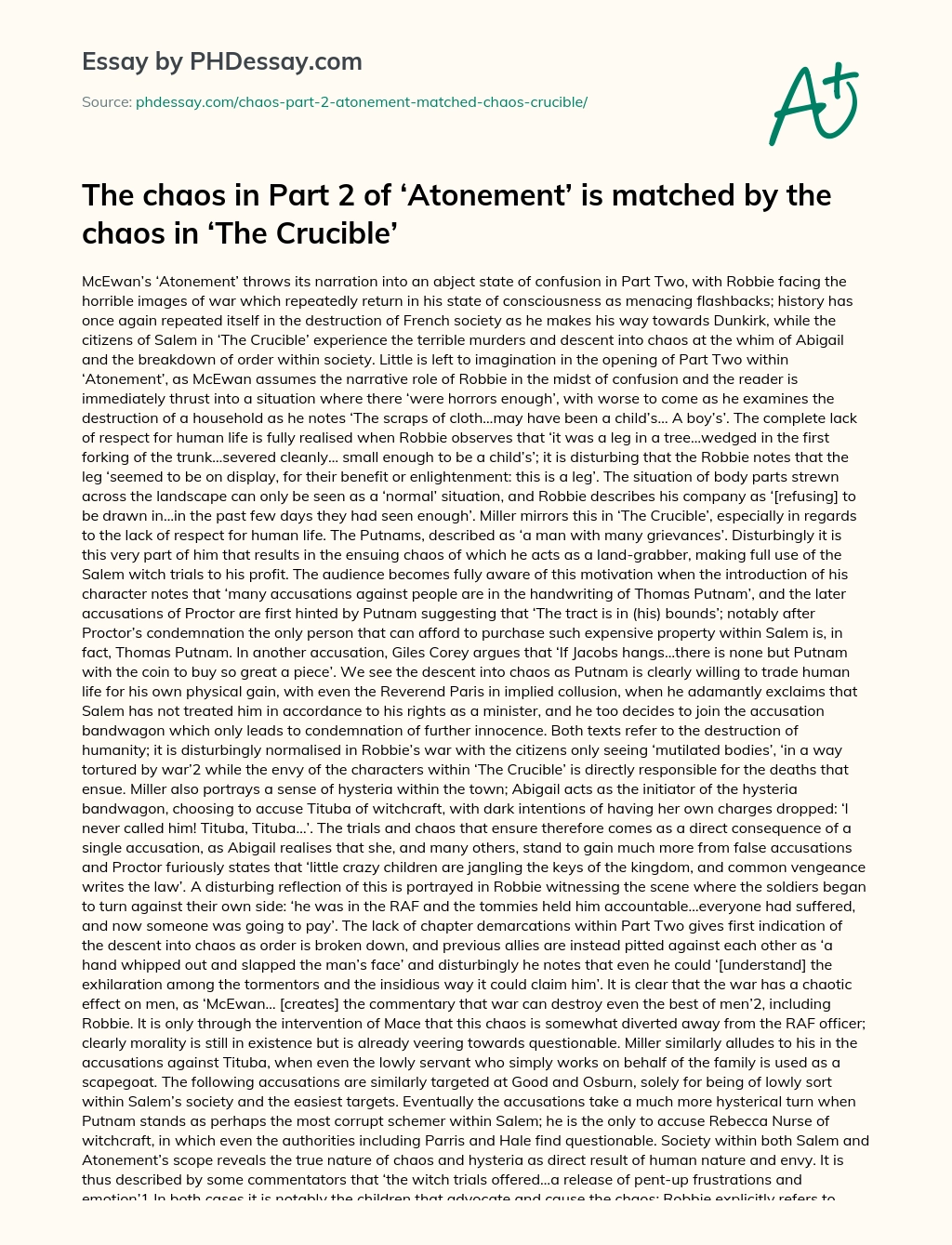 The chaos in Part 2 of ‘Atonement’ is matched by the chaos in ‘The Crucible’ essay