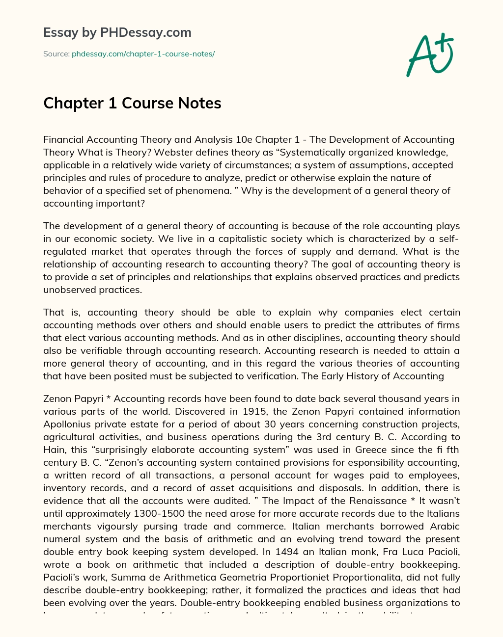 Chapter 1 Course Notes essay