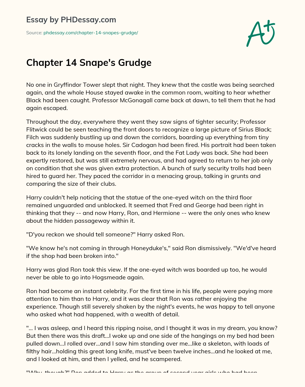 Chapter 14 Snape’s Grudge essay