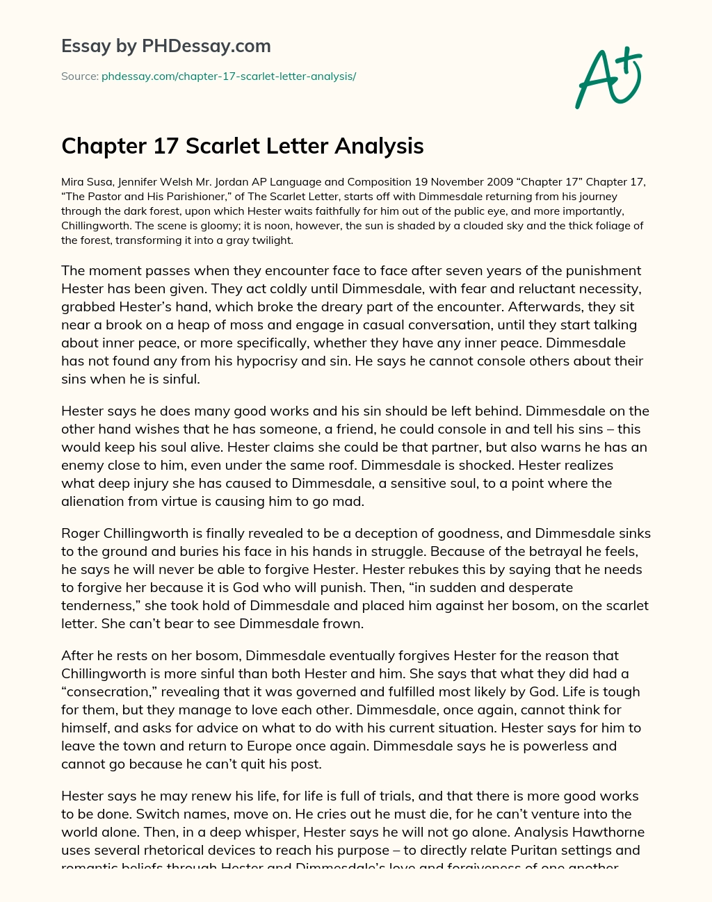 Chapter 17 Scarlet Letter Analysis essay