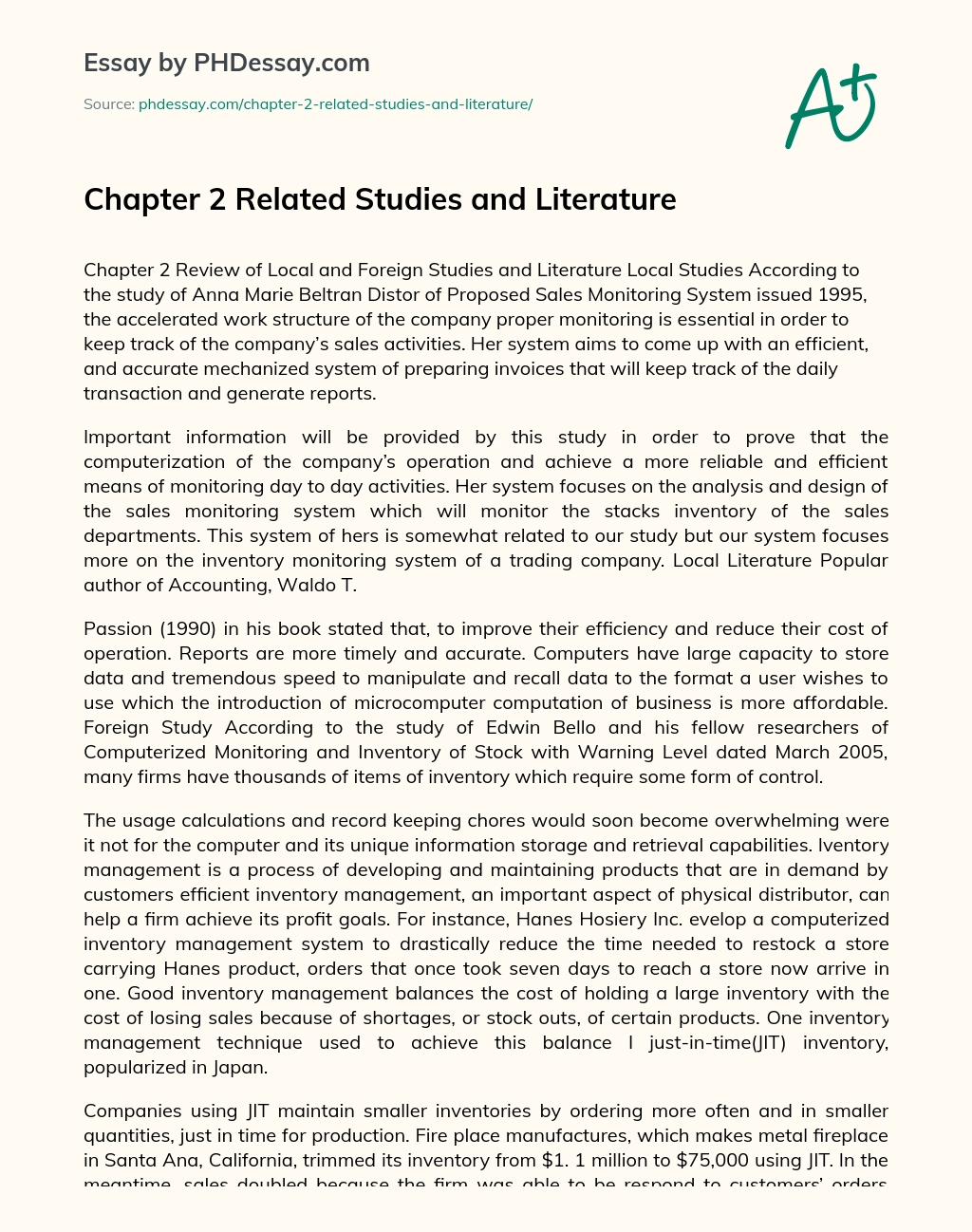 Chapter 2 Related Studies and Literature essay