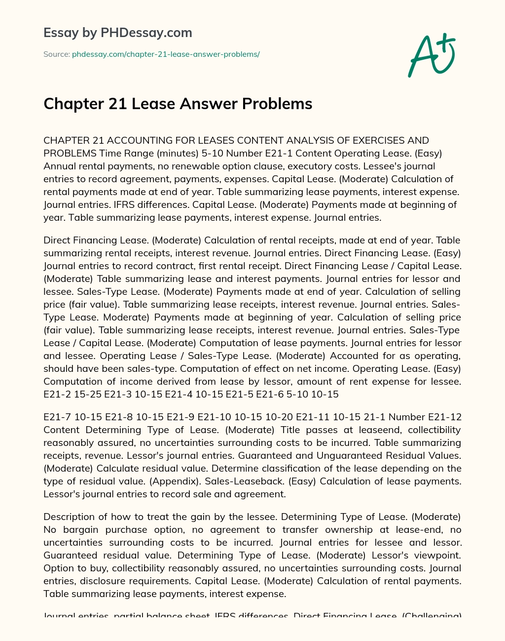 Chapter 21 Lease Answer Problems essay