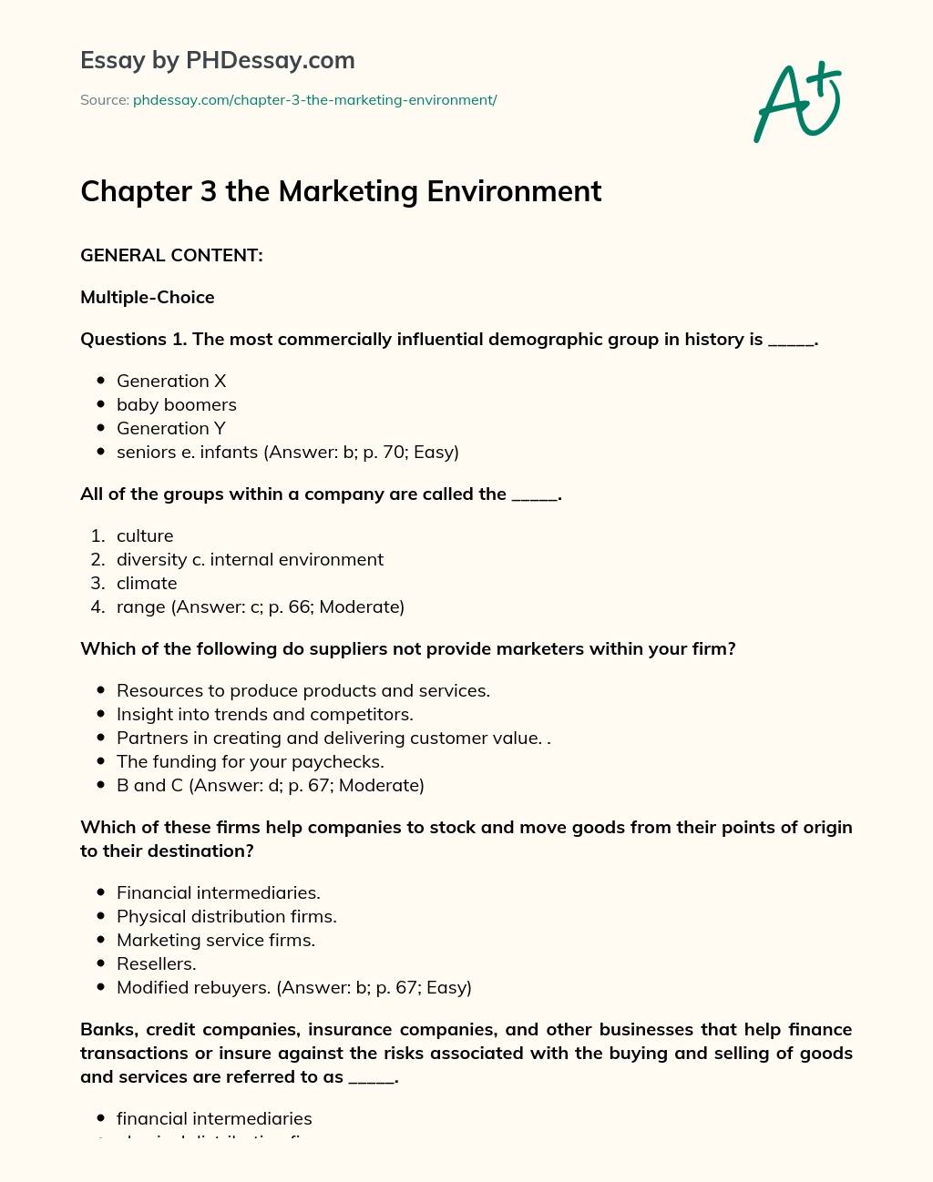 Chapter 3 the Marketing Environment essay