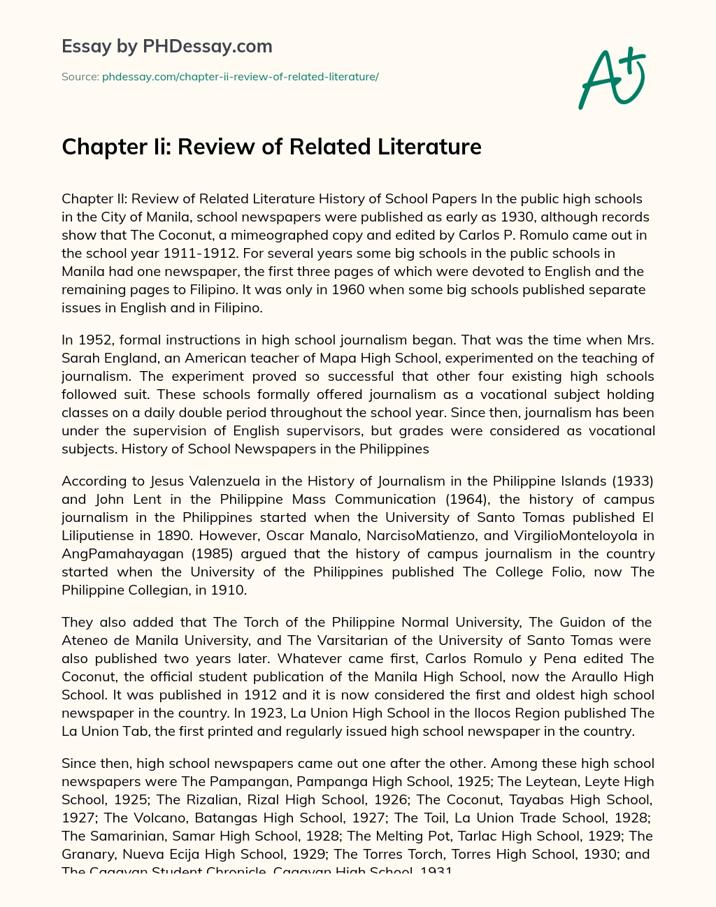 Chapter Ii: Review of Related Literature essay