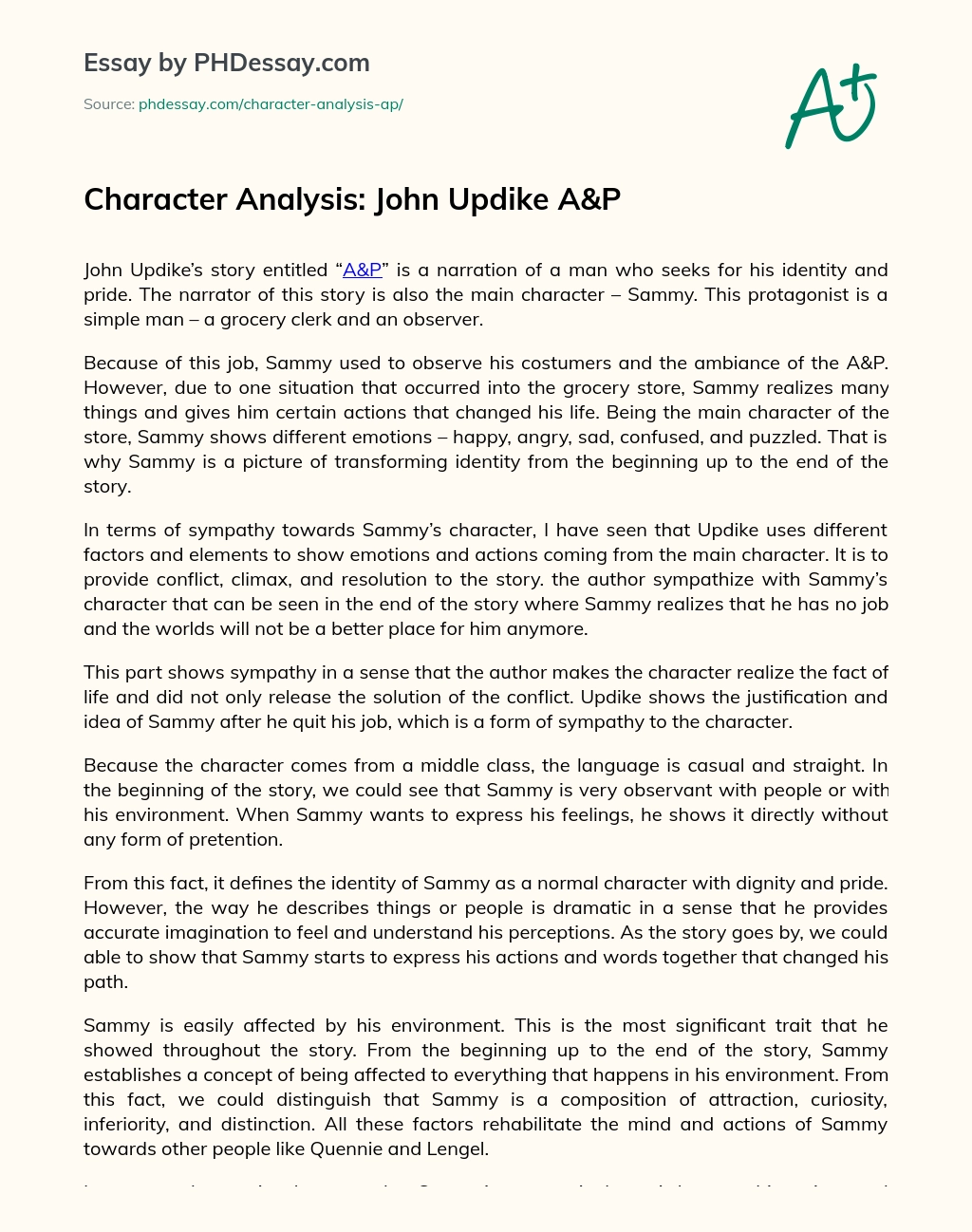 Character Analysis: John Updike A&P essay