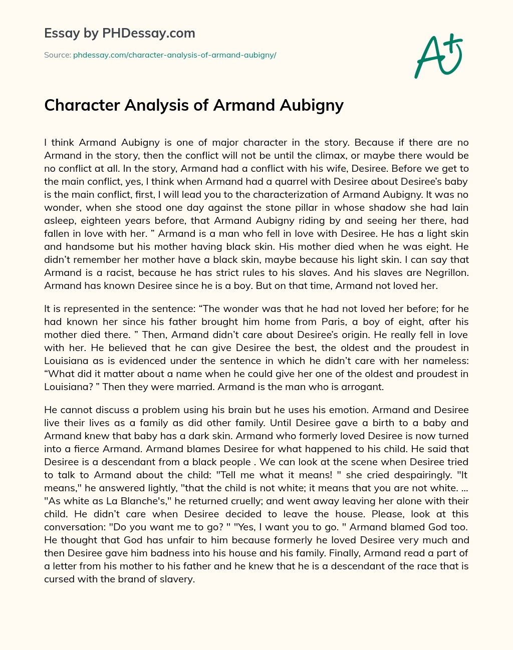 Character Analysis of Armand Aubigny essay