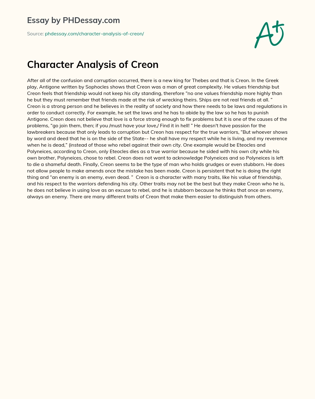 Character Analysis of Creon essay