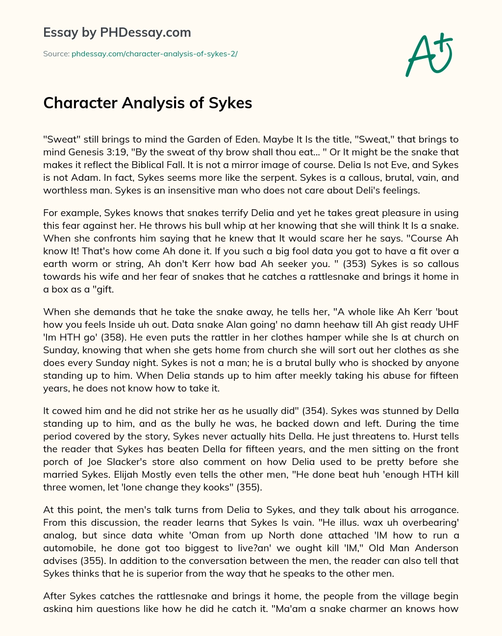 Character Analysis of Sykes essay
