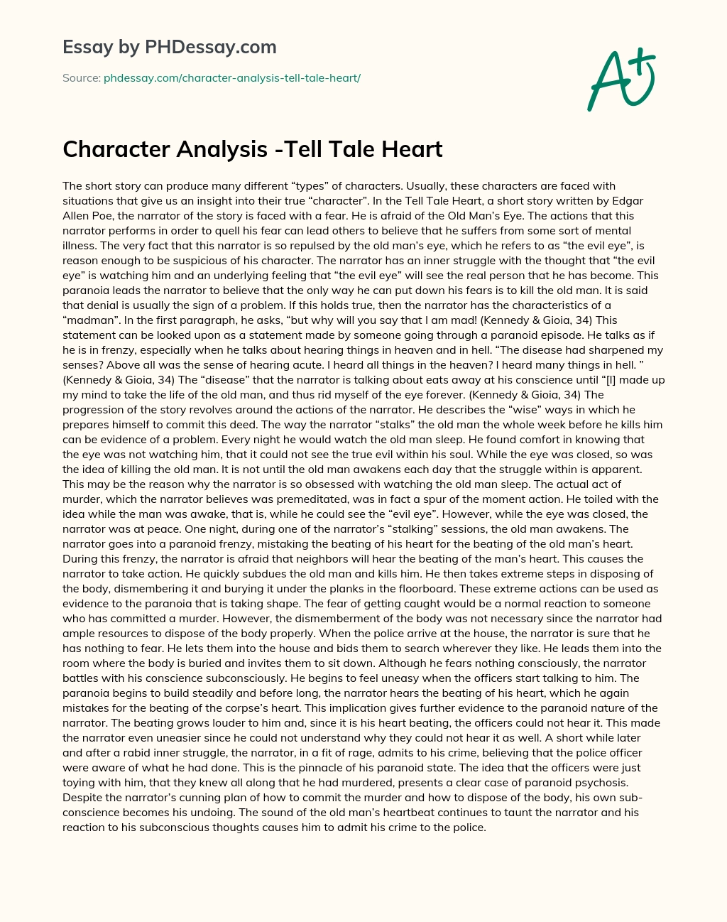 Character Analysis -Tell Tale Heart essay