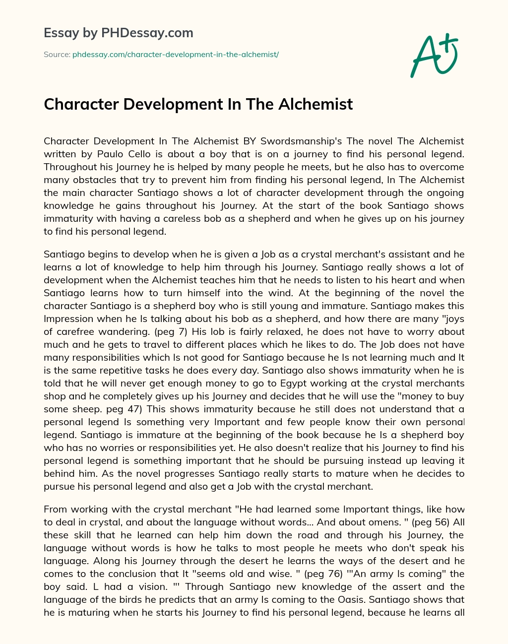 Character Development In The Alchemist essay