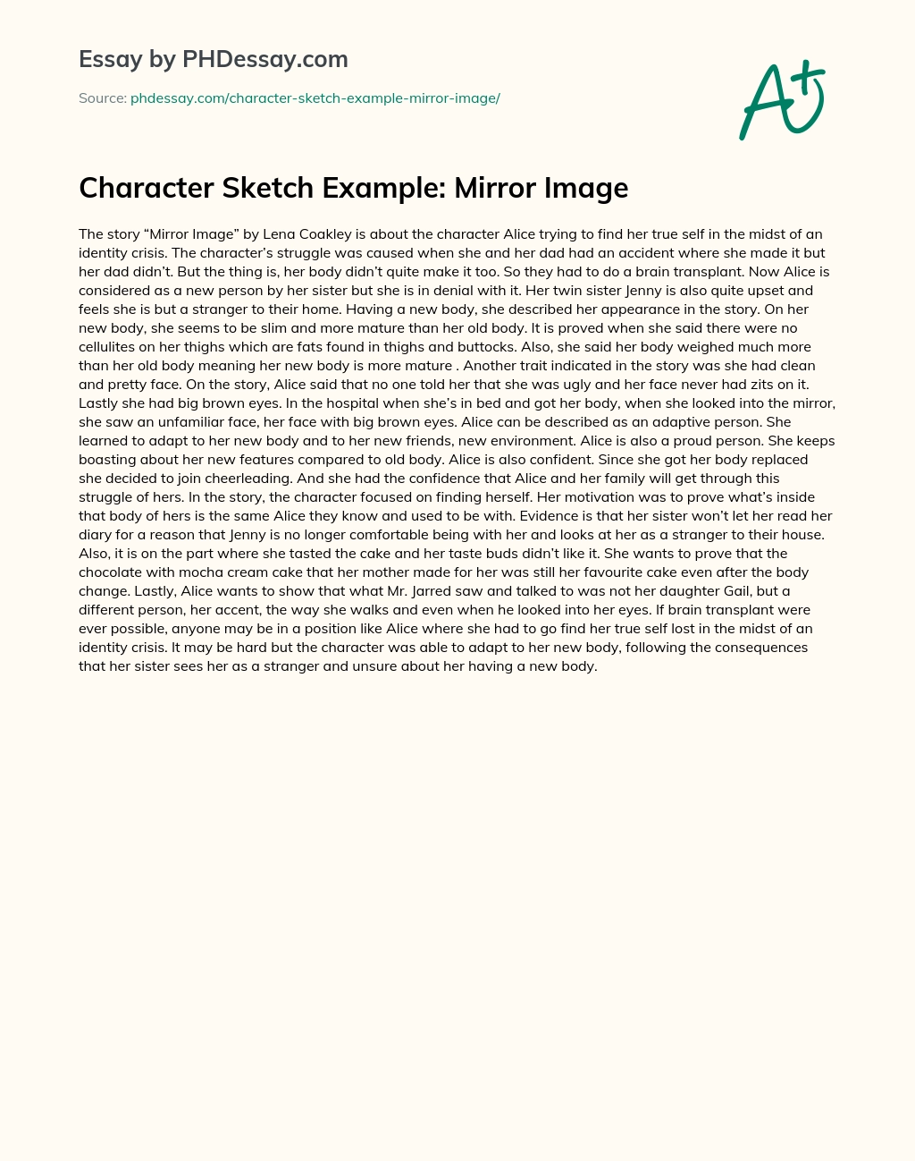 Character Sketch Example: Mirror Image essay