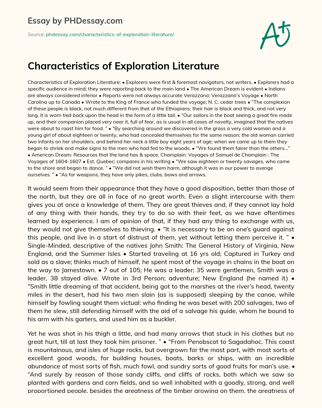 Characteristics of Exploration Literature essay