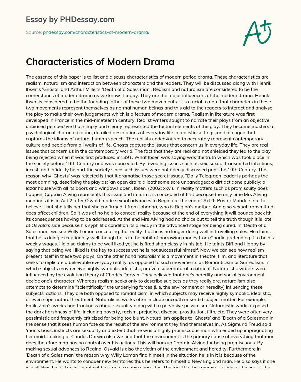 Characteristics of Modern Drama essay
