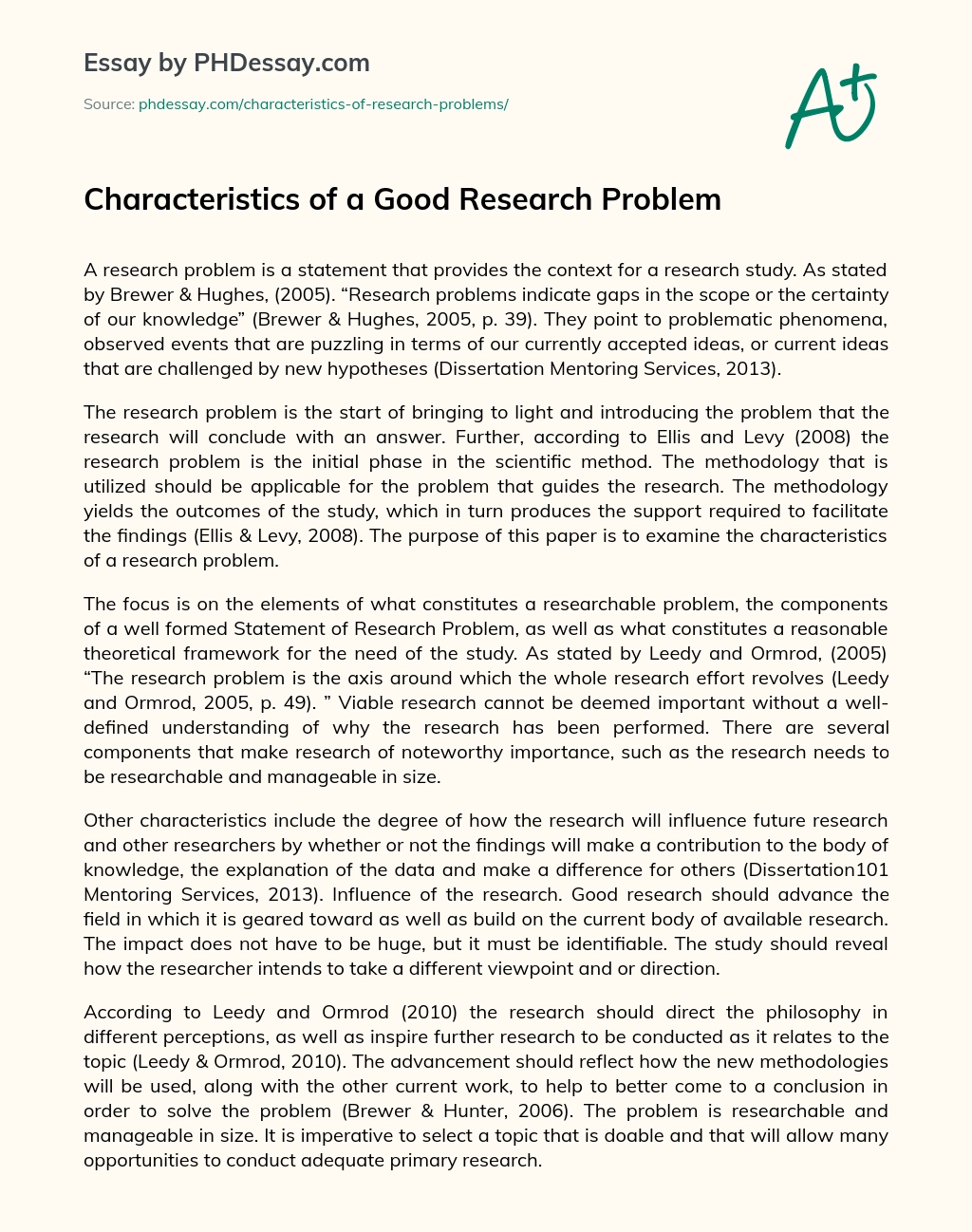 Characteristics of a Good Research Problem essay