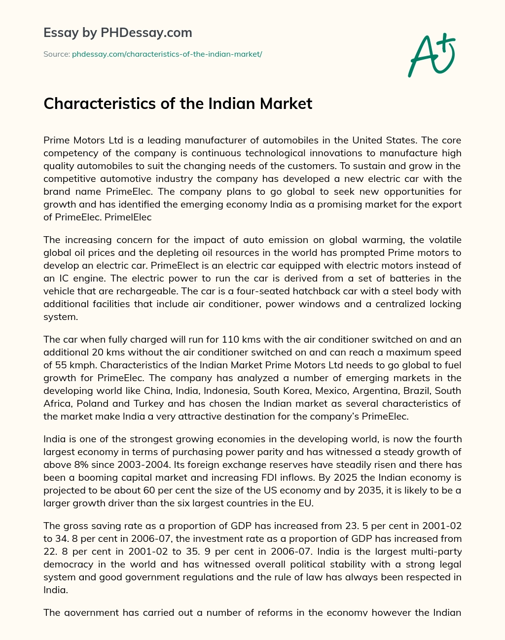 Characteristics of the Indian Market essay