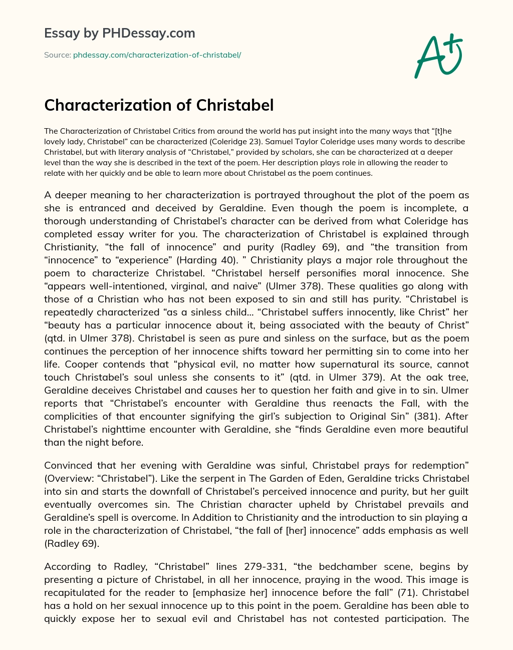 Characterization of Christabel essay