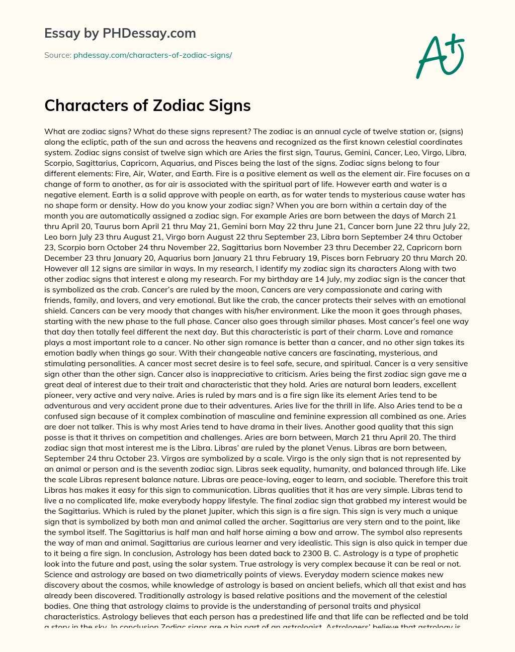 Characters of Zodiac Signs essay