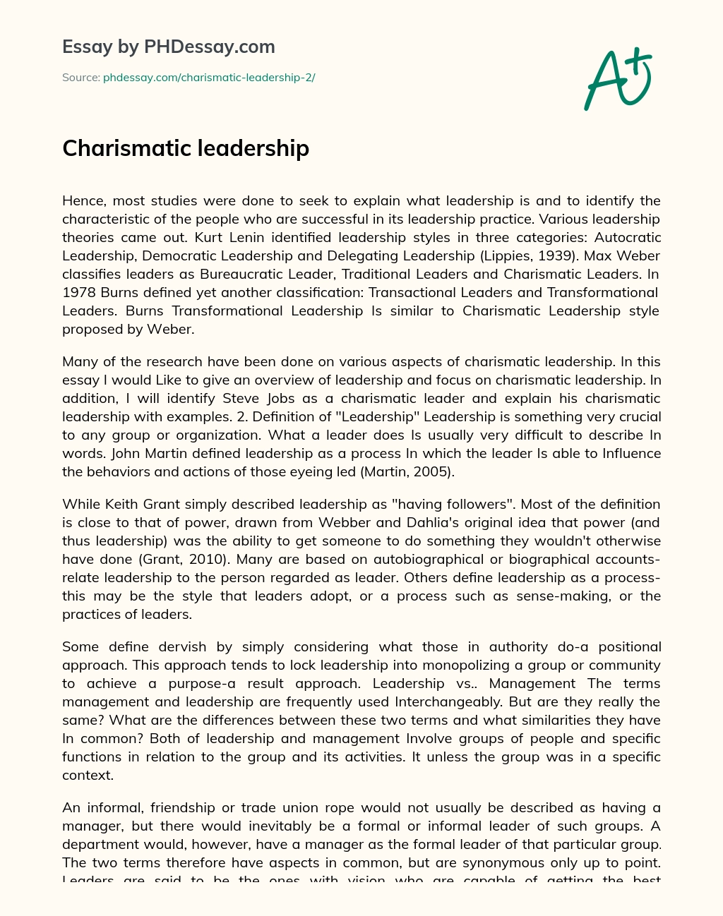 essay on charismatic leadership