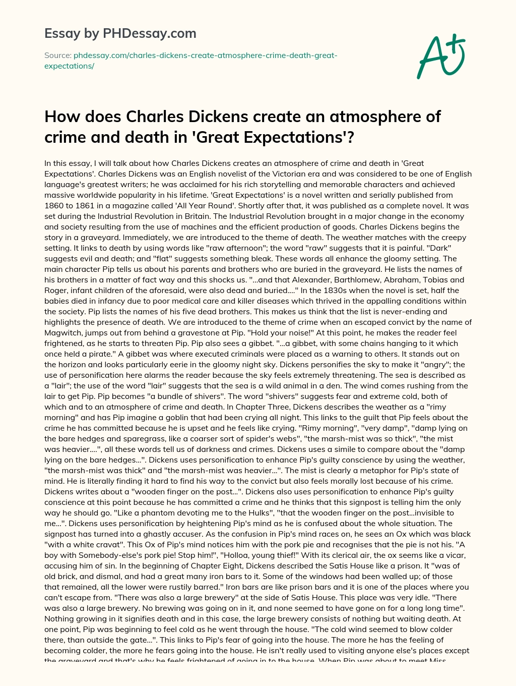 How does Charles Dickens create an atmosphere of crime and death in ‘Great Expectations’? essay
