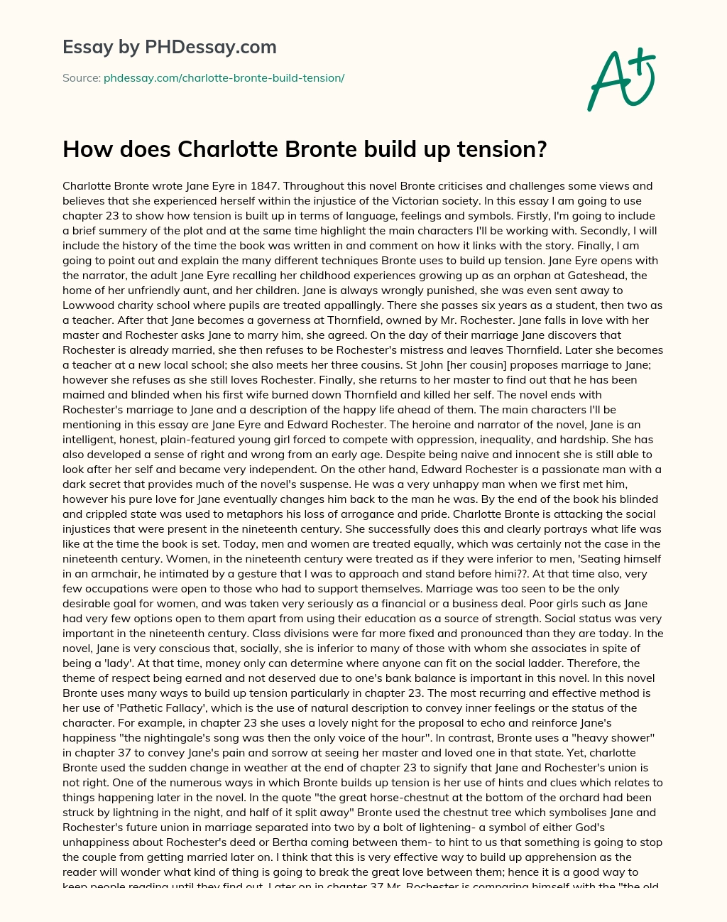 How does Charlotte Bronte build up tension? essay